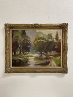 Gerahmtes Original Ölgemälde Landschaft am Fluss, H. Zürcher