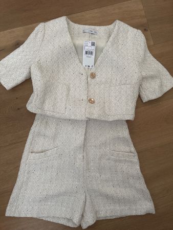 Mango Jumpsuit weiss/gold pailetten S neu mit Etikett
