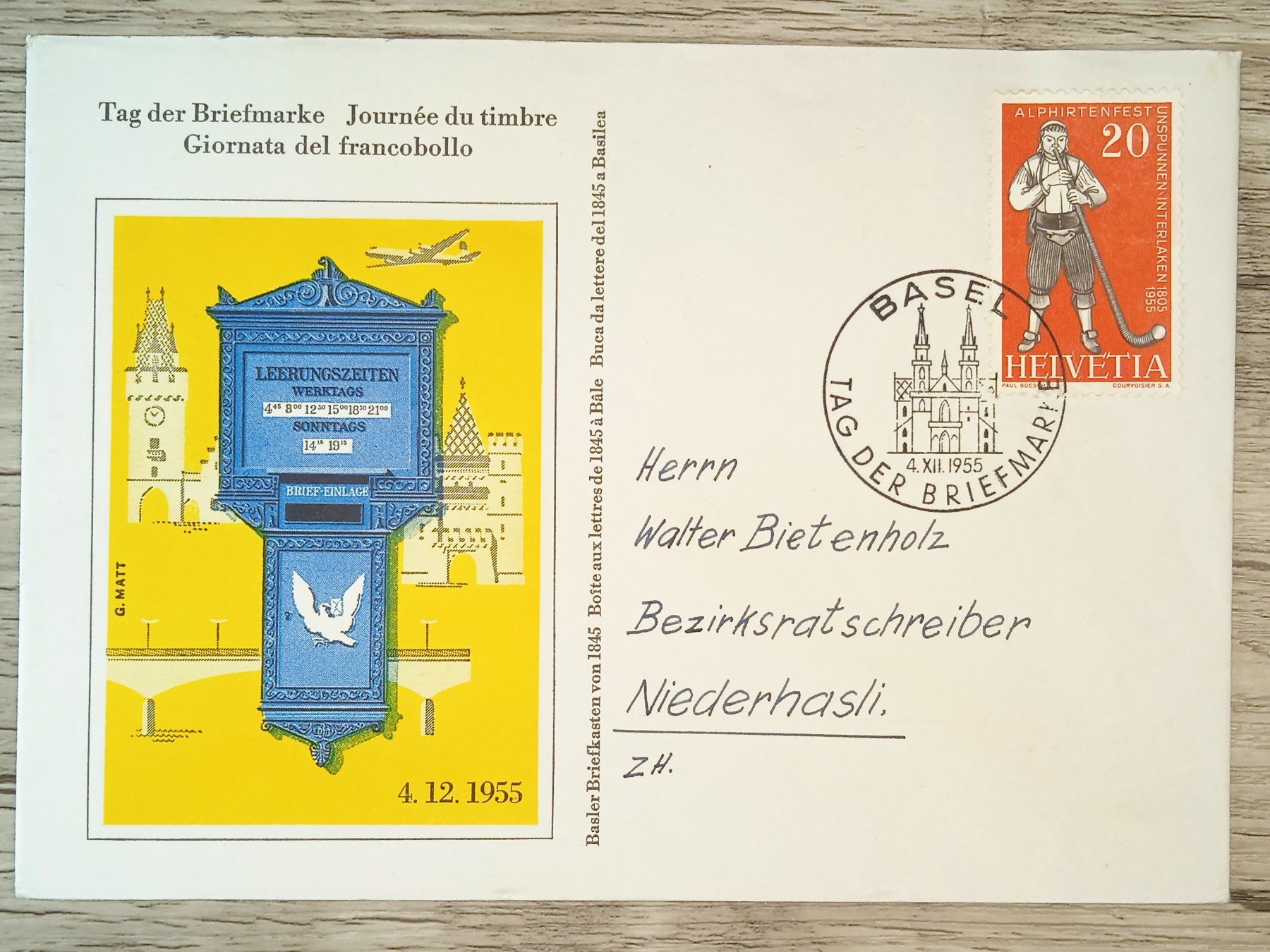 Tutti i francobolli: TR54 Enveloppe + Timbre Suisse 1955 – Usato da Cousset venduto da Patrick_Collections