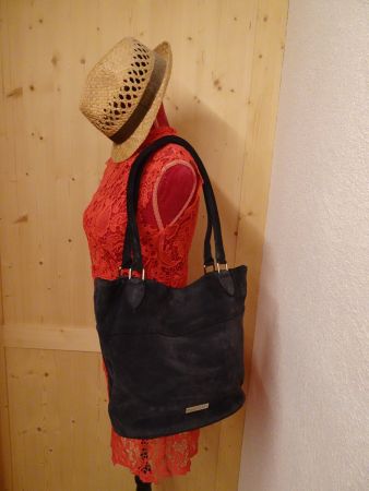 Echt Wild-Leder Umhängetasche dunkelblau PULICATI - Mo24.3