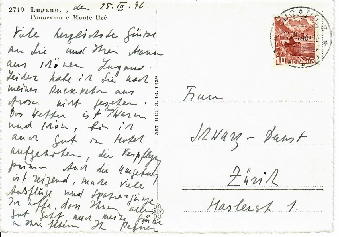 Cartes postales: Lugano  1946 – D'occasion à Hochdorf par Ziegel-16 1