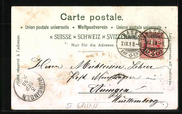 Cartoline postali: Litho St. Gallen, Totalansicht, Monument – Usato da Berlin venduto da bartko-reher 1