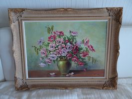 Oelbild auf Leinen "Anemonen" sign. W. Weiss  / alter Rahmen