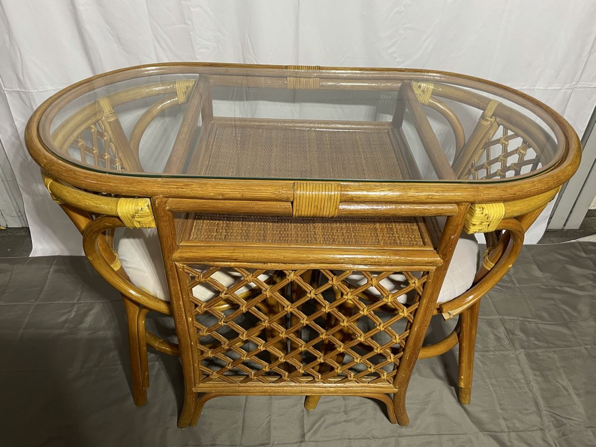 Set di tavolo e panche: Vintage Superbe Ensemble rotin et bambou – Usato da Genève venduto da monica24 1