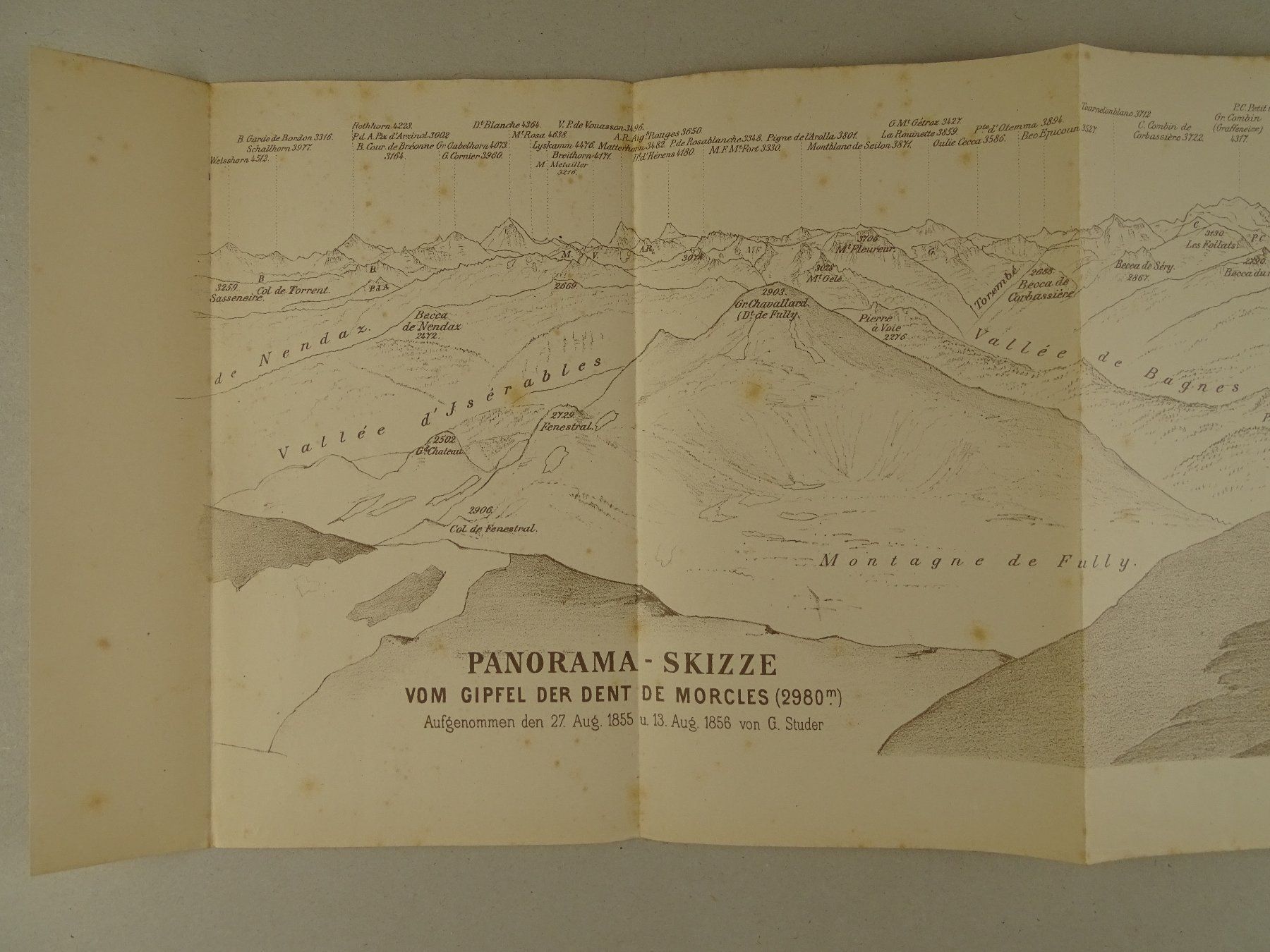Cartine & Atlanti: PANORAMA VOM VOM GIPFEL DER DENT DE MORCLES 1882 – Usato da Grüningen venduto da Kartensammler
