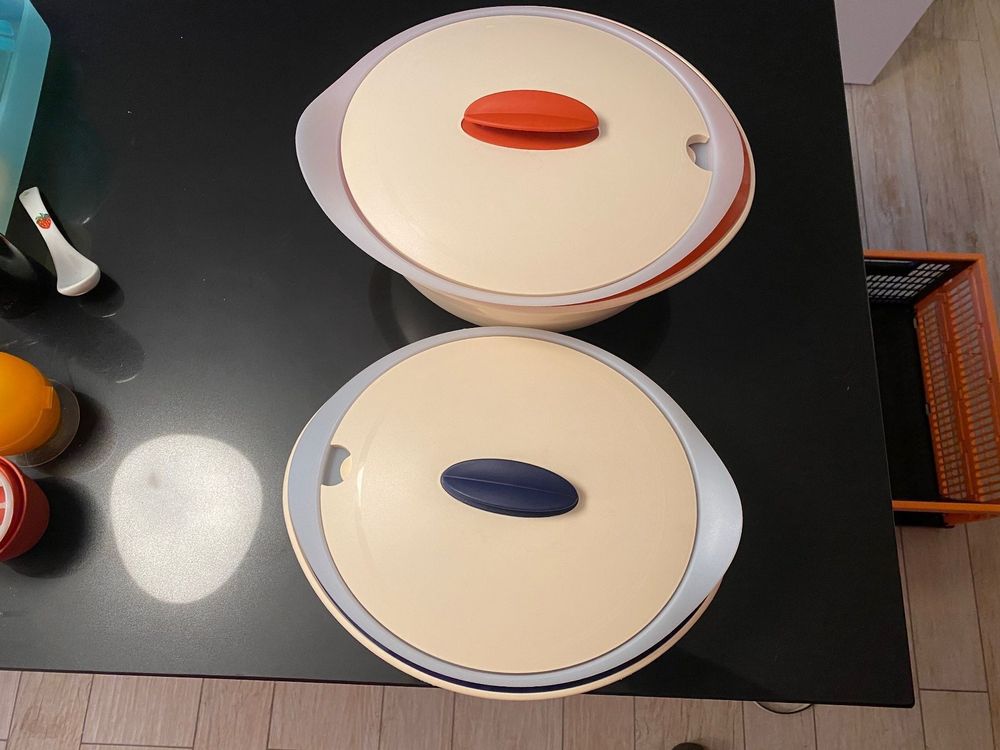 Saladier Tupperware Iso Duo 3.1 L - Blanc Et Violet - Avec Couvercle - Occasion Très Bon État