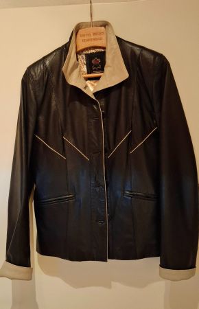 Elegante Damen Lederjacke Gr. 38 Schwarz/Beige