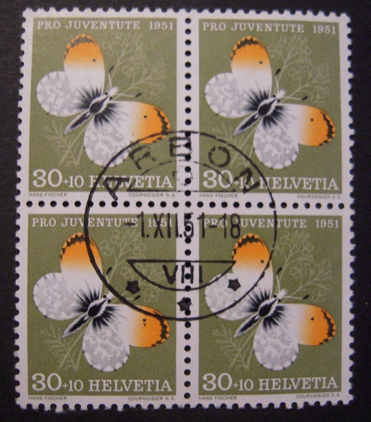 Alle Briefmarken: PJ 1951 Nr. 141 VB gest. Arbon FD 1.12.1951 – Gebraucht aus Stallikon von Saentis2014