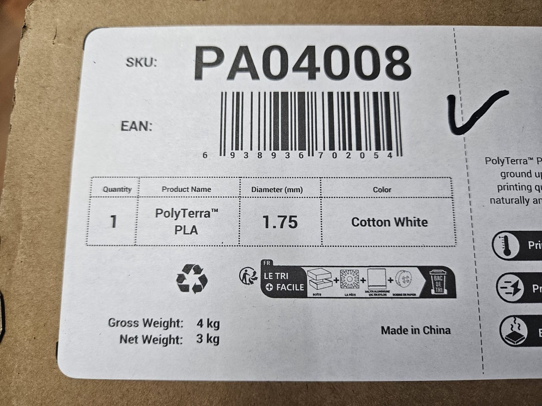 Filamento: 2 Stück Polymaker PolyTerra PLA Cotton White à 3 Kilo – Nuovo e nell'imballaggio originale da Winterthur venduto da Moineau_Mechanics 2