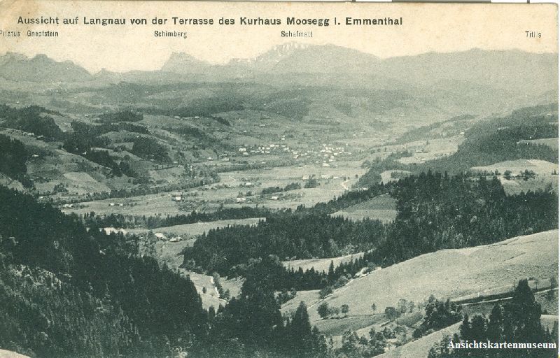 Cartoline postali: Langnau - Kurhaus Moosegg Ausblick c1910 – Usato da Emmenbrücke venduto da teestube