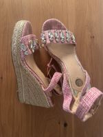 Keilabsatz Sandalen Pink, Grösse 6, Ziersteine Leder