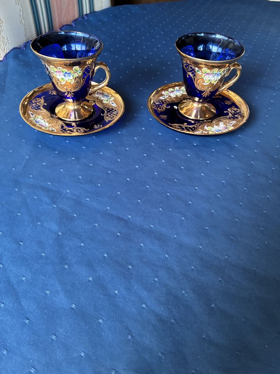Tazze: Murano - 2 Glastassen mit Untertassen blau – Usato da Dornach venduto da Rosengarten