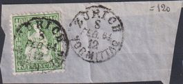 Sitzende Helvetia 40Rp (Nr.34).V-O ZÜRICH,SBK 180.-