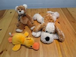 Plüschtiere , quakende Ente, Bär, Hund