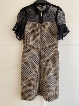 Maje Kleid, kariert mit Spitze, Grösse 34, top!