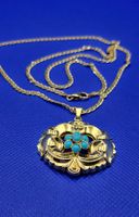 Gold 585 Kette Mit Türkis Anhänger, Vintage