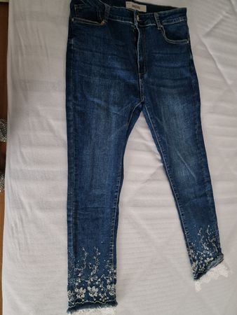 Dunkelblaue Damen Jeans, Gr. XL, mit schöner Spitze, Neu!