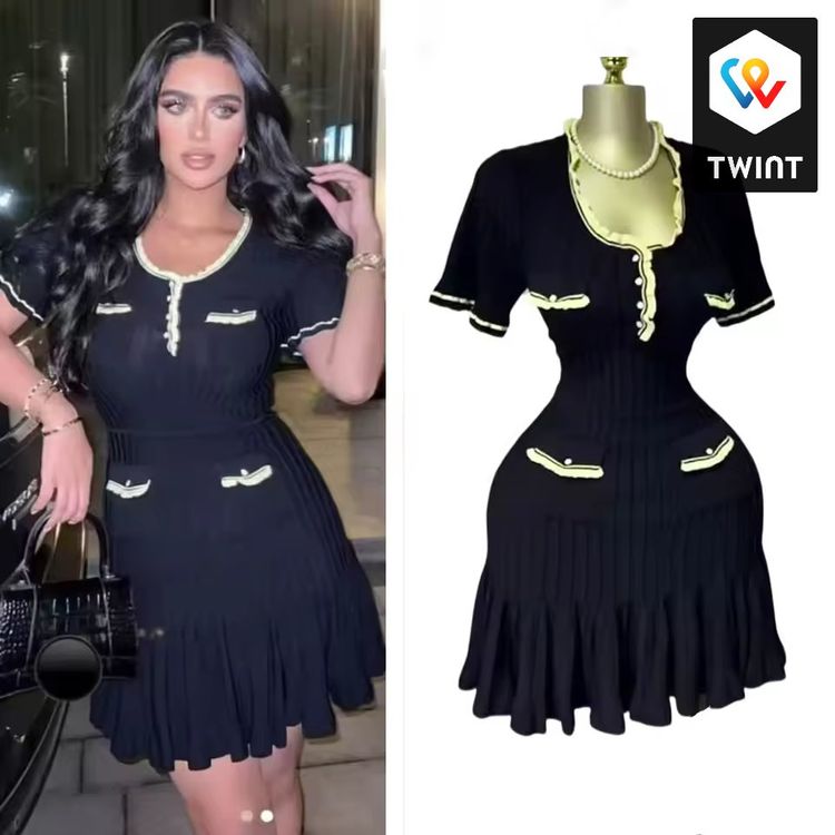 Robe femme YuooMuoo mini tricotée noire chic (Neuf avec emballage d ...