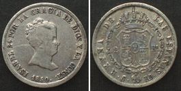 SPANIEN 2 Reales 1850 Seville ISABEL II. Silber