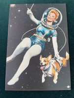 Space Ak science fiction Weltall Frau Hund