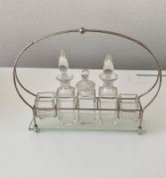 SERVICE à CONDIMENTS VERRE ET MéTAL ARGENTé ART DECO 1930