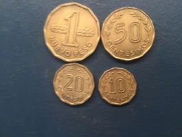 4 Münzen Uruguay 1 Peso 50/20/10 Centesimo