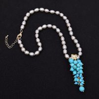 Türkis Grau Perlen Kette Collier Perle Turquoise Perlenkette