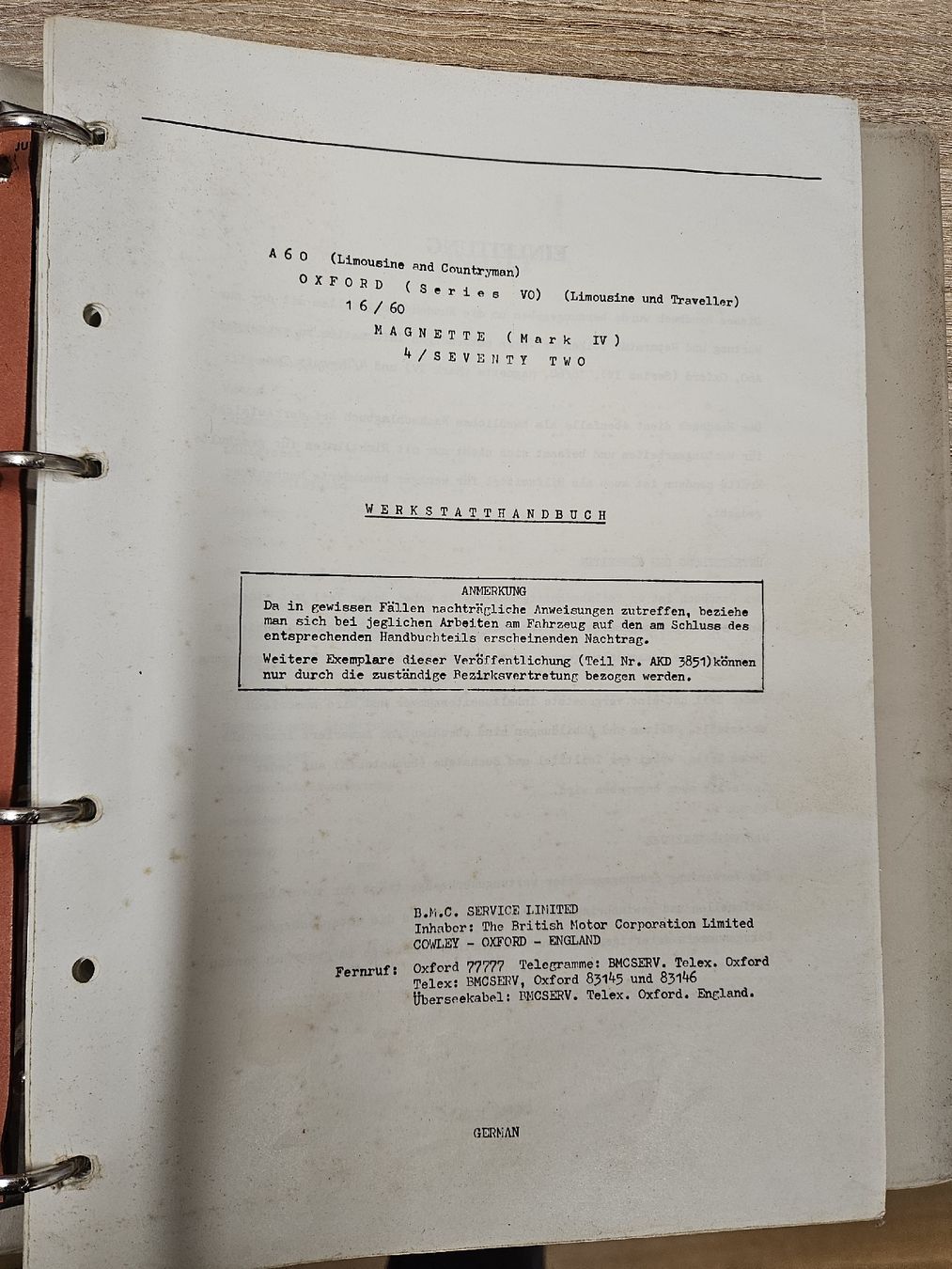 Raccoglitori: Werkstatthandbuch Oxford A55, A60 – Usato da Weggis venduto da ant_9k9h 1