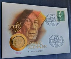 Numisbrief Konrad Adenauer mit 2-Mark-Münze vergoldet