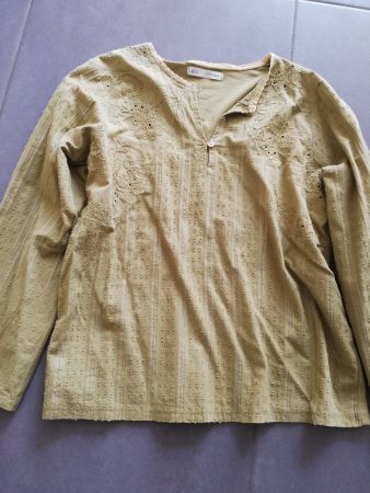 Bluse mit Stickerei Gr S Senfgelb