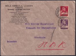 1916, SZEKULA-Brief von LUZERN mit 126II+128 nach Stockholm