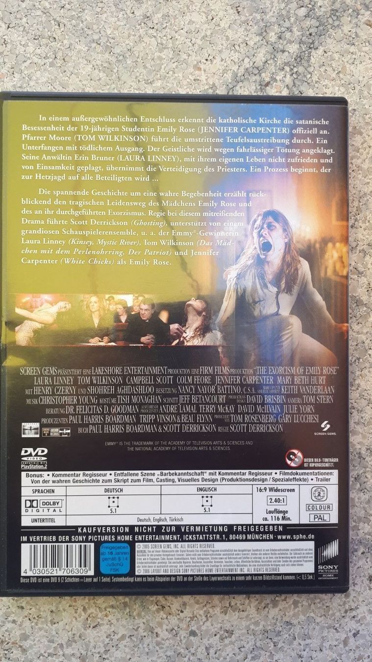 Tutti i DVDs: DER EXORZISMUS VON EMILY ROSE – Usato da Basel venduto da Alacant 1