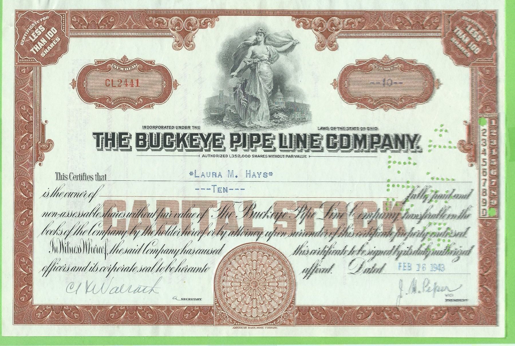 Tutti le monete: Buckeye Pipe Line Co. 1943 – Usato da Zürich venduto da t24_de