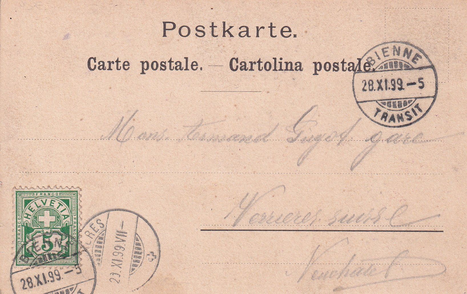 Cartoline postali: Bienne - Biel   BE        LITHO       um 1899 – Usato da Brig venduto da Valcards54 1