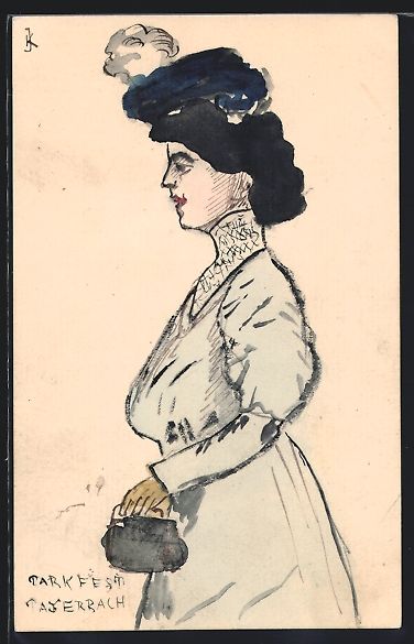 Cartoline postali: Handgemalt: Elegante Dame mit Hut und Ha – Usato da Berlin venduto da bartko-reher