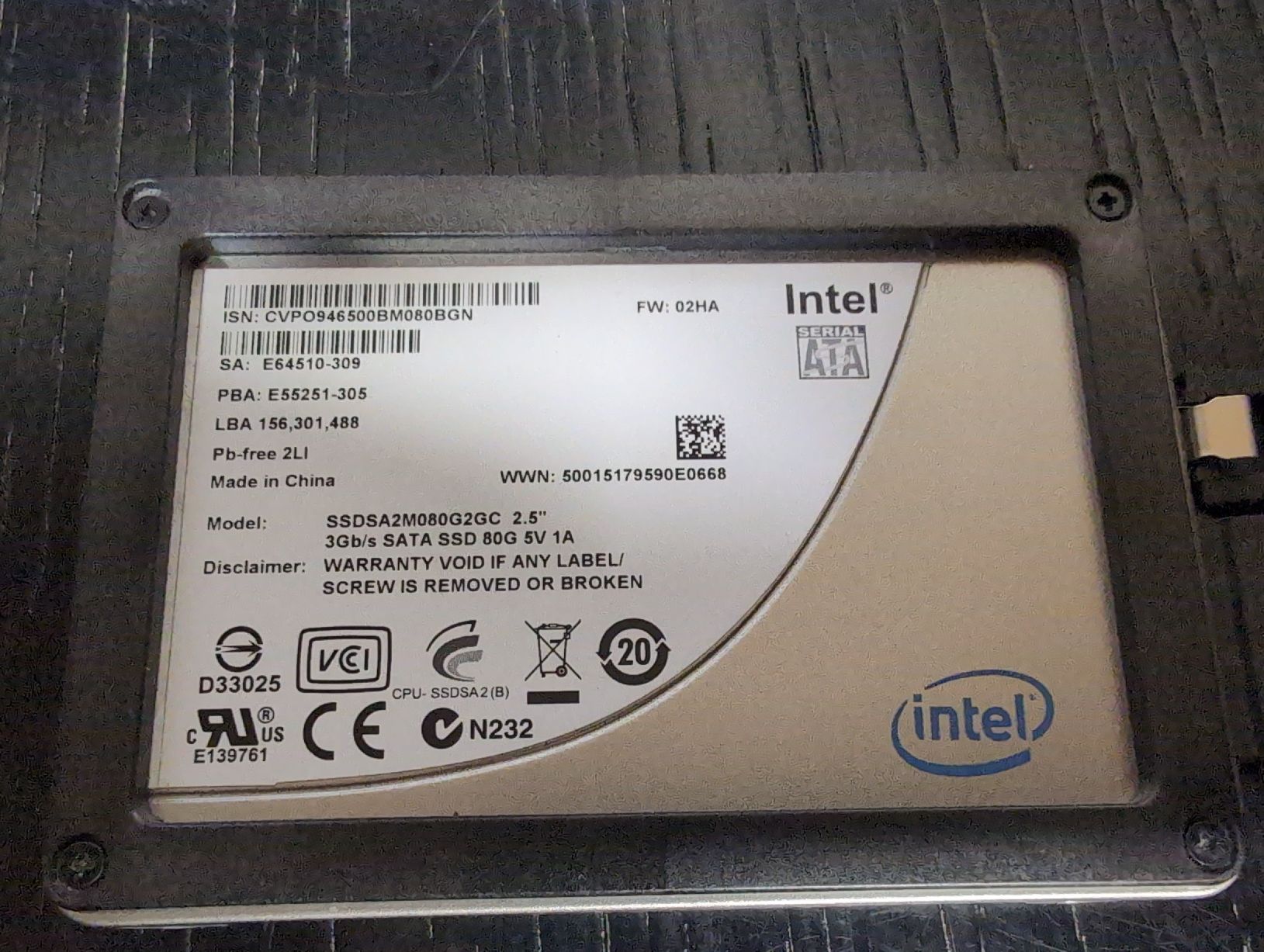 Intel Disques durs: Intel SSD 80G – D'occasion à Deitingen par B_ene