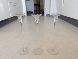 3 Glas-Kerzenständer ca. 30 cm hoch