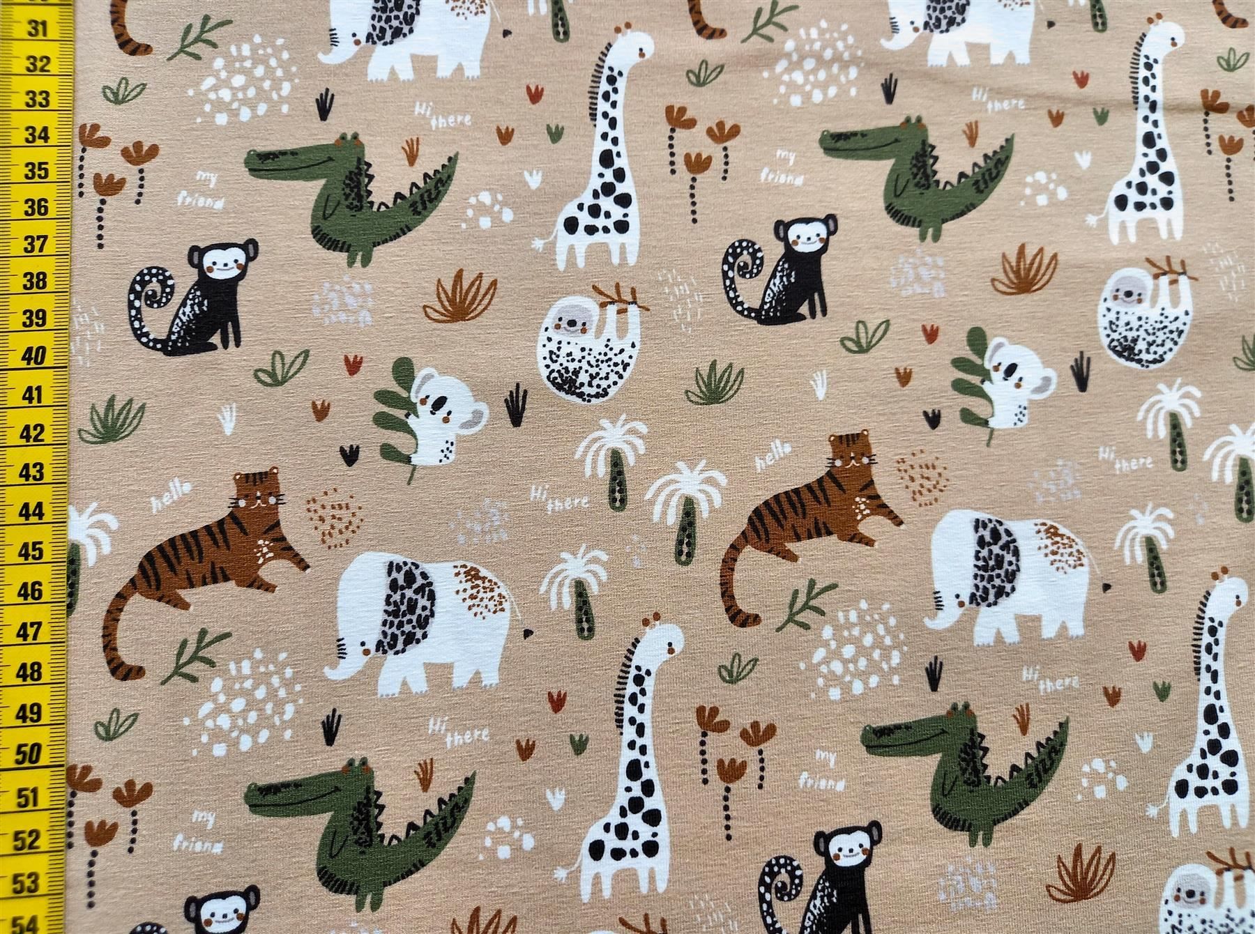 Tessuti: Jersey Tierfreunde sandbeige – Nuovo e nell'imballaggio originale da Winterthur venduto da Kimbana 1