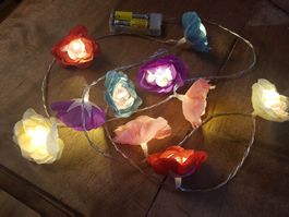 Lichterkette mit 10 Blumen, batt.betr.
