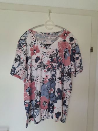 Blumen-T-Shirt Weiss/Rosé, Grosse Grössen