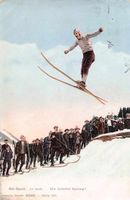 Schöne alte Postkarte LEYSIN SKISPRINGER 1907 belebt