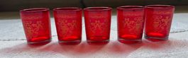 5 x Rote Teelichtgläser mit Goldmuster