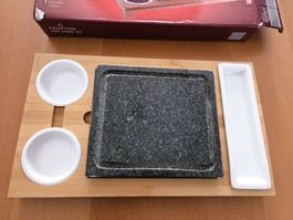 HOT STONE SET - HEISSER STEIN UNTERSATZ BAMBUS - GRILL (NEU)