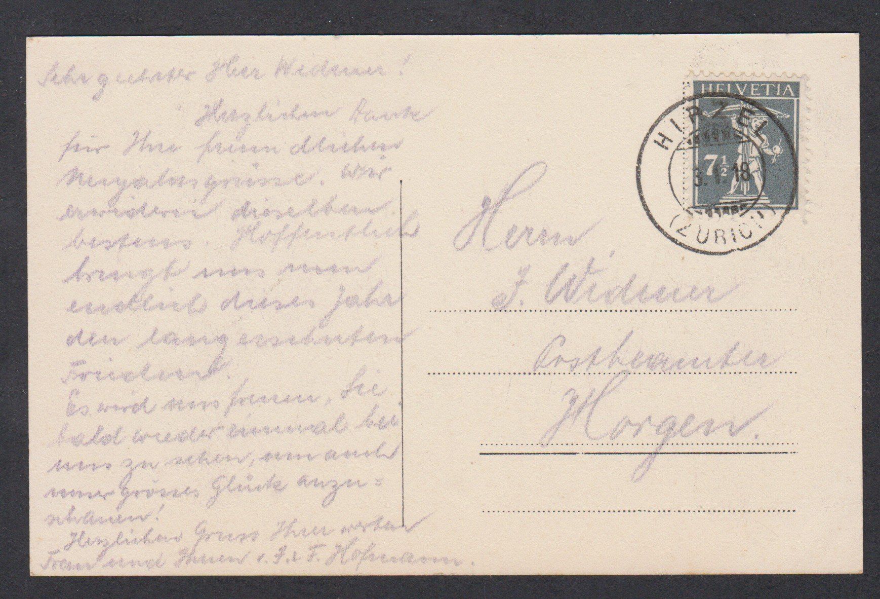 Cartoline postali: Hirzel  -  Morgenthal  ZH   :   alte Ansichtskarte von  1918 – Usato da Vitznau venduto da Ropaku 1