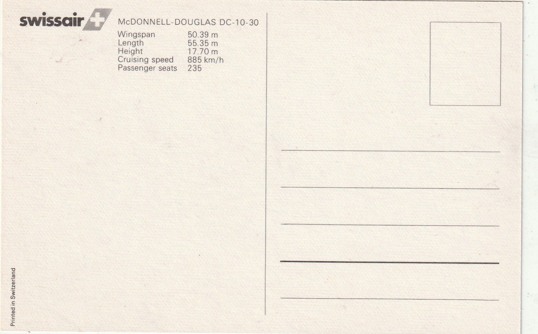 Cartoline postali: Swissair  DC 10-30 – Usato da Lumbrein venduto da made02 1