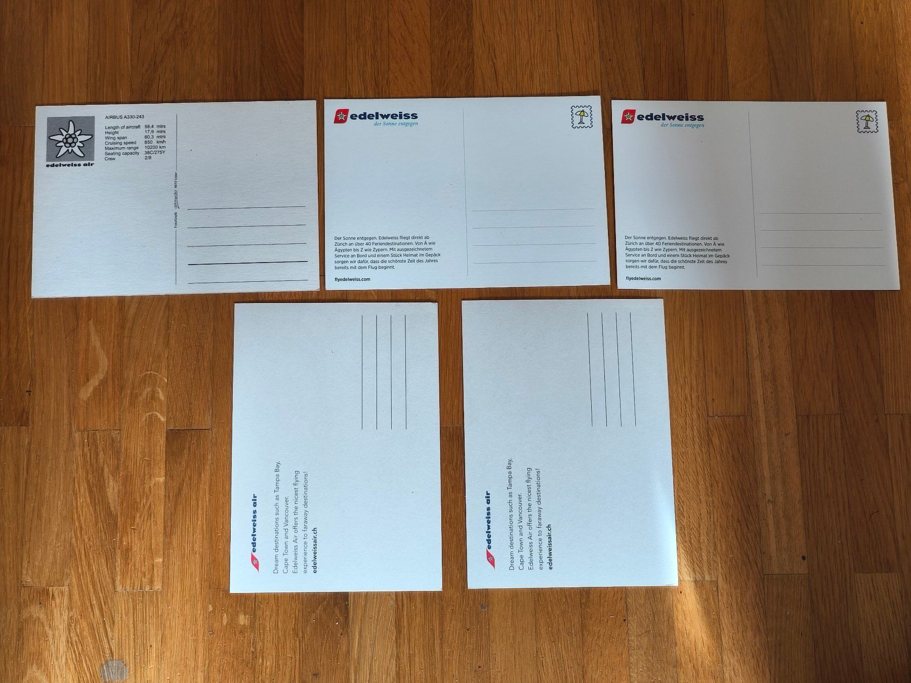 Ansichtskarten: 5 Edelweiss Airlines Ansichtskarten airline issued – Gebraucht aus Aesch BL von Opirol 1