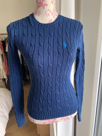 RALPH LAUREN cable knit cotton blue navy sweater S/36