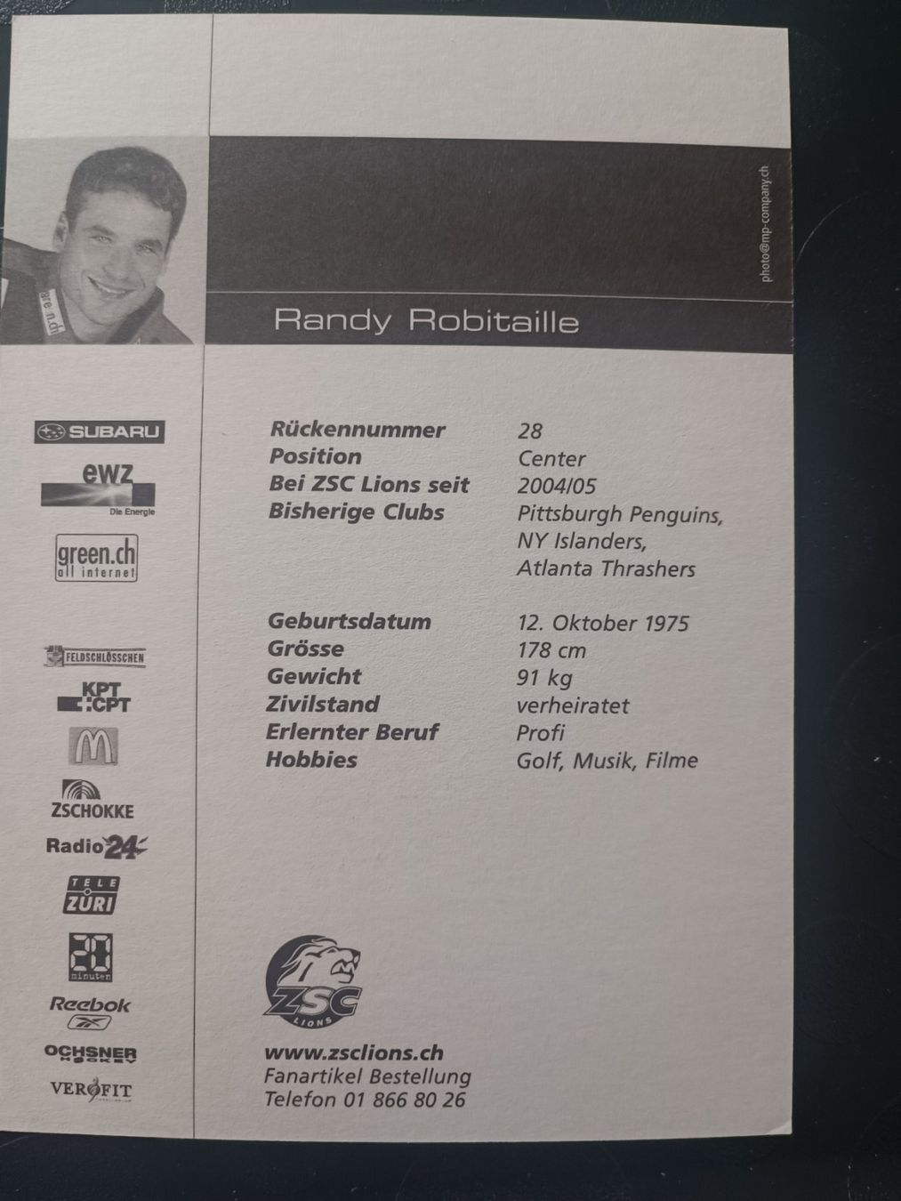 Autographes: Randy Robitaille - ZSC - handsigniert – D'occasion à Menziken par Artographs 1