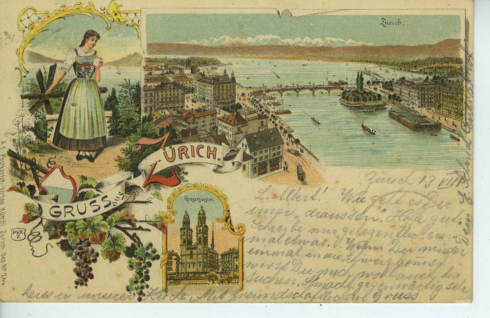 Ansichtskarten: Zürich - Lithokarte 1902 – Gebraucht aus Schleitheim von Pmschlaate