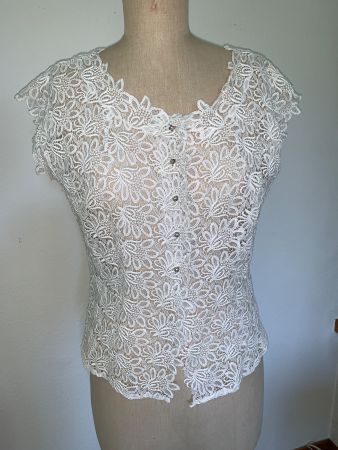 Damen Bluse in Weiss Spitzen Vintage um 1950 Gr. 40
